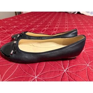 Nine West Womens Black Patent Cap Toe Ballet Flats Bow Accent Size 8M